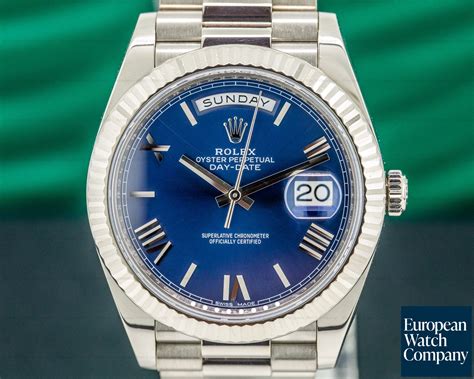 rolex day date silver blue black dial|Rolex presidential 40mm white gold.